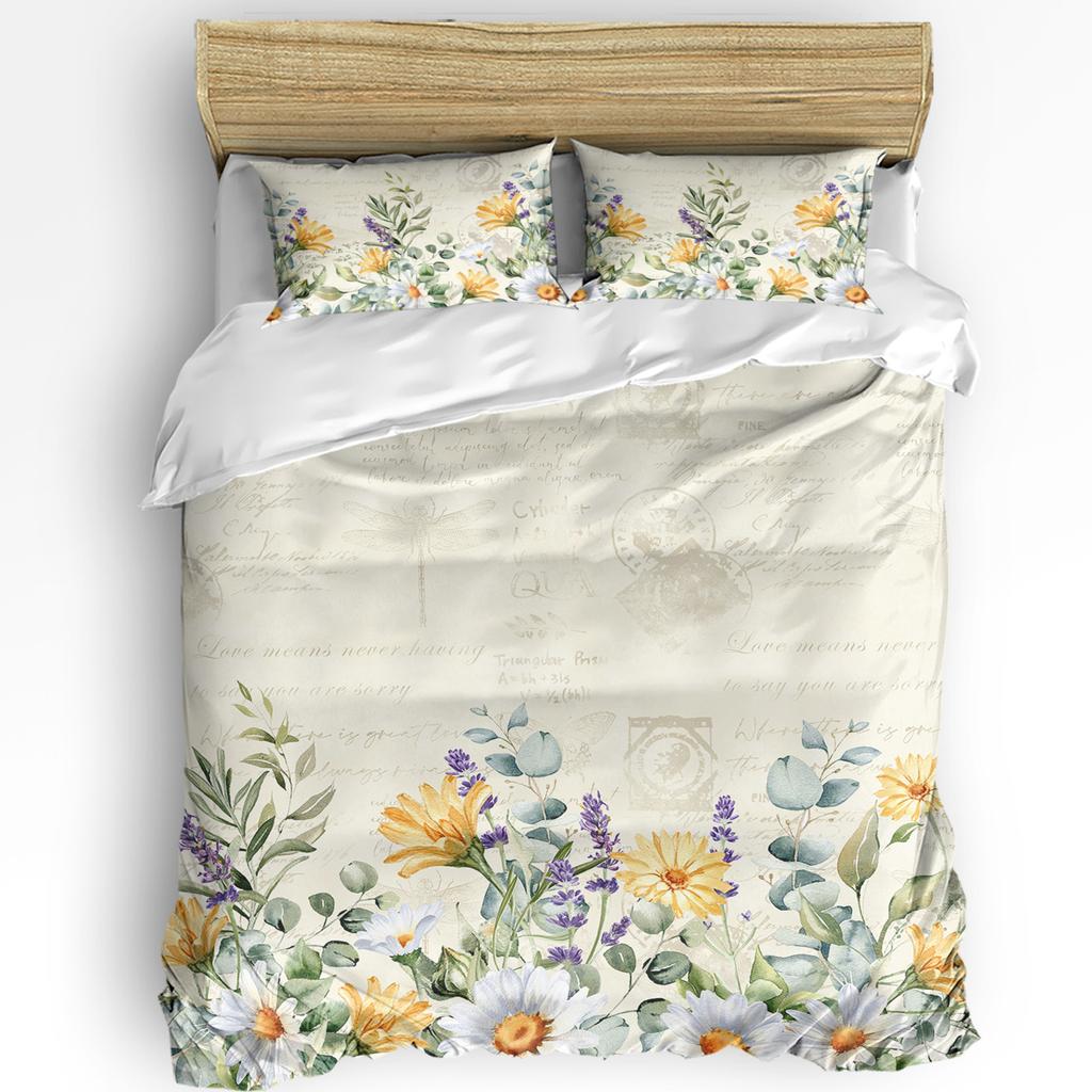 Flower Lavender Kettle Vintage Postcard Wood Duvet Cover With Pillow Case 3pcs Bedding Set Quilt Cover Double Bed Home Textile