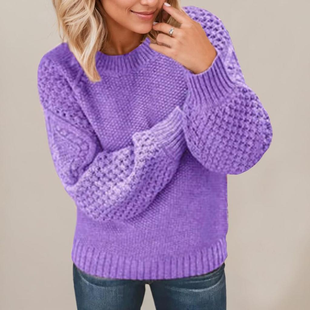 Women's Pullover Long Sleeve Round Neck Cable Knit Sweater Ladies Tops