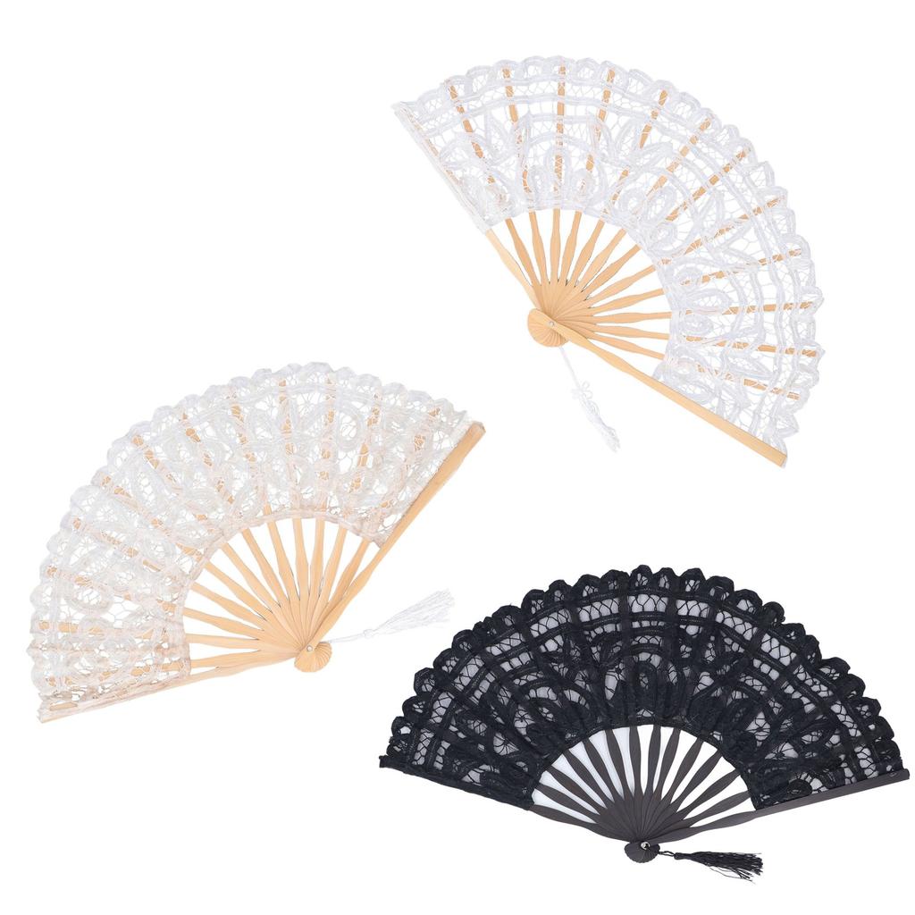 Складной веер из кружева с бамбуковыми костями в винтажном стиле, ручной веер с кисточкой для одежды в стиле деко
