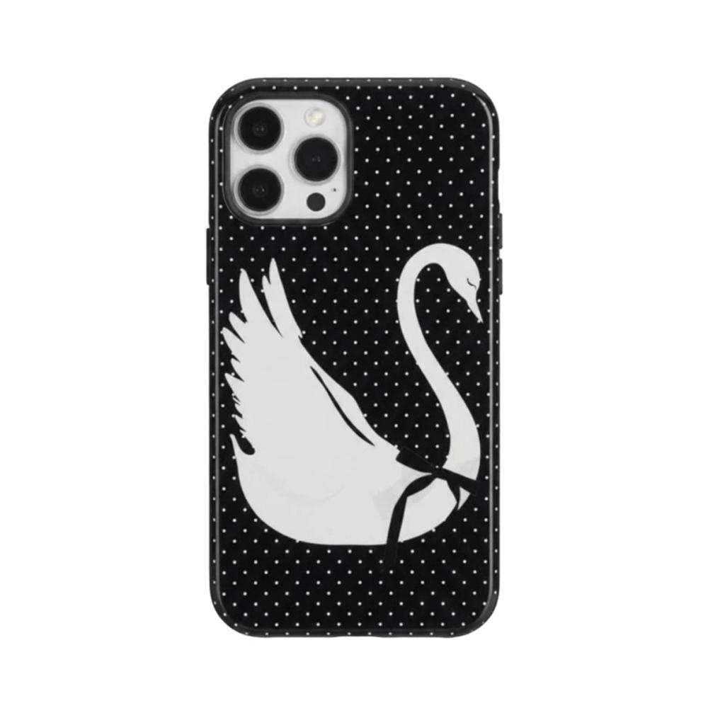 Роскошный Черно-белый Кружевной Чехол-накладка Clmj 'Лебедь' для iPhone 17 16 15 14 13 12 11 X XS XR Air Pro Max Plus Двухслойная Задняя Крышка