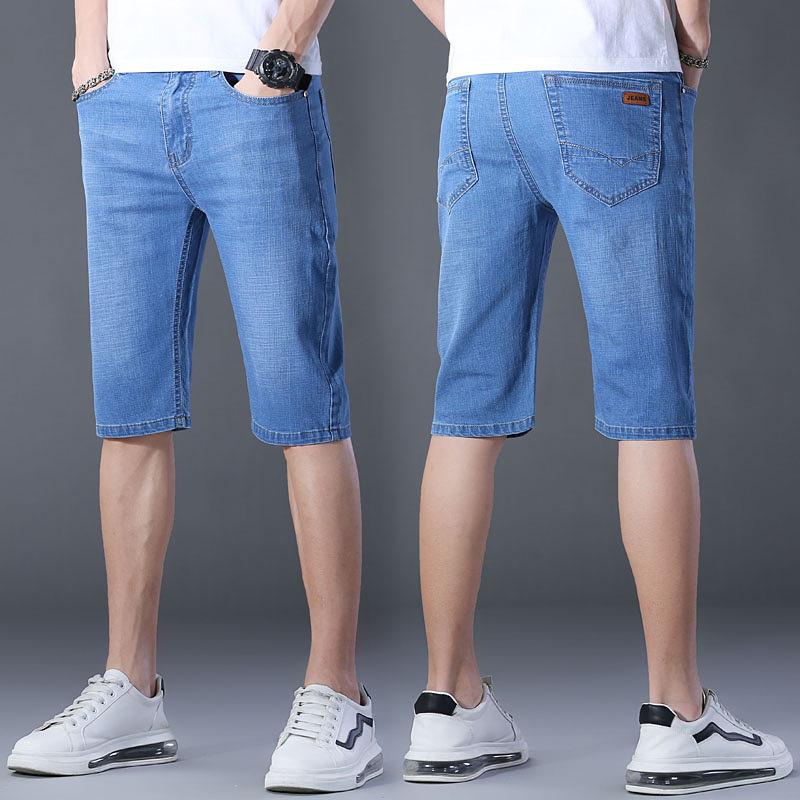 Summer Men Fashion Denim Shorts Men's Slim 5 Points Pants Casual Five Sports Shorts Loose Straight Skinny Trousers Plus Size