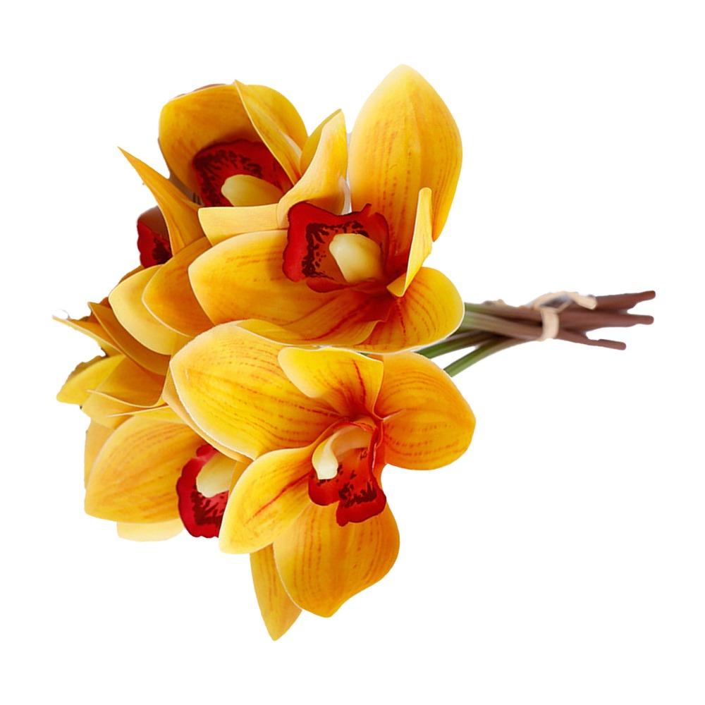 3D Printed Artificial Orchid Flowers 6 Stems Fake Orchid Bouquet Table Centerpiece