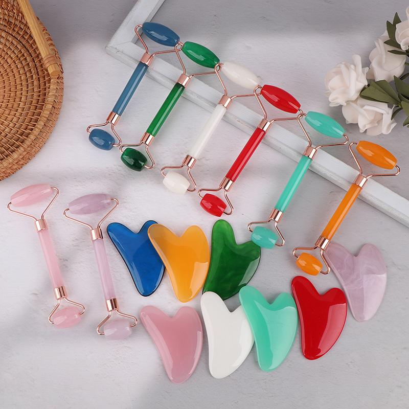 2 шт. Массажер для лица и шеи, роликовый резиновый скребок для красоты, двухсторонняя массажная палочка для разблокировки и расслабления, не розовый нефрит