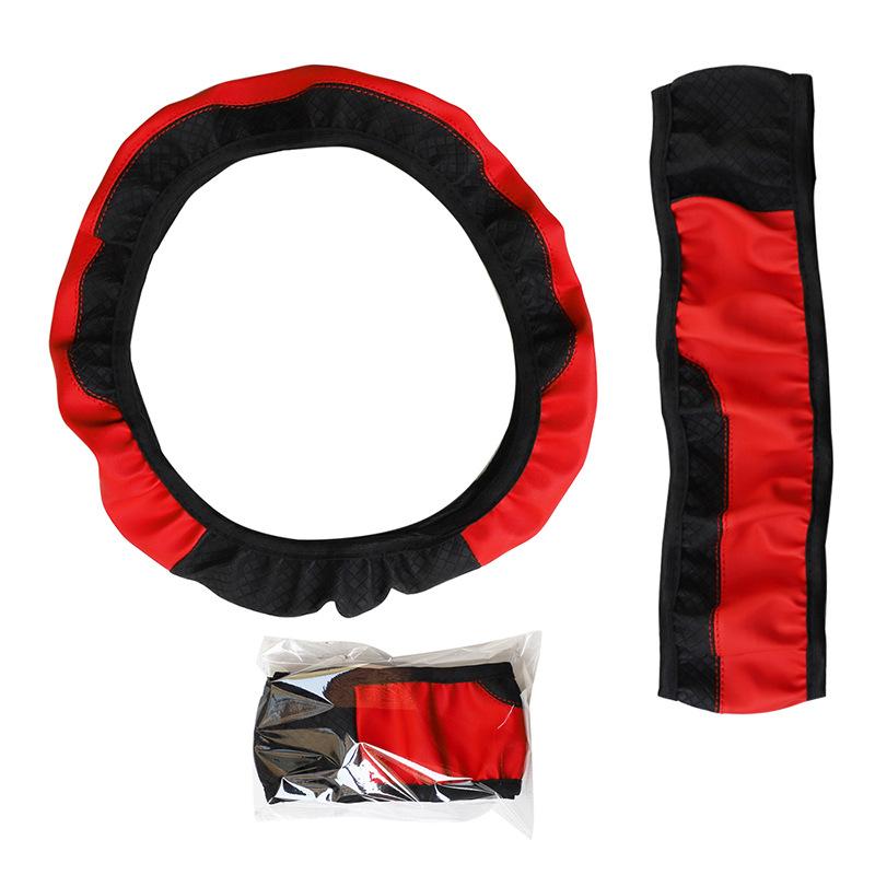 Car steering wheel cover colorful leather elastic no inner ring elastic band handle cover cross-border trade Color leather pink 37-38 Univ