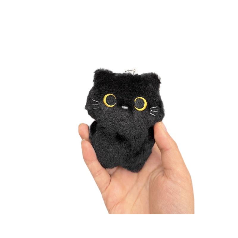Soft Fluffy Black Cat Plush Keychain Adorable Cartoon Animal Pendant Skin-friendly Soft Filling Accessory for Key Holder BFF Gift