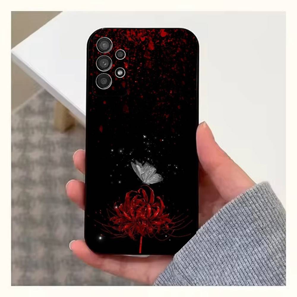Чехол с цветами Красный Паук Лилия для Samsung S21,S20,S10,Plus,S9,S22,S25,Ultra,S24,S23,FE,Lite, Мягкий Силикон Черный