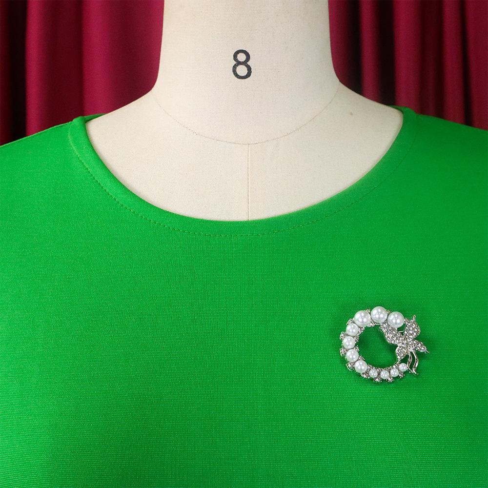 Женское модное однотонное плиссированное платье большого размера, элегантное цельное платье со средними рукавами и круглым воротником с брошью