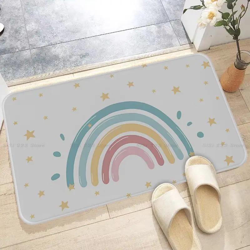 Rainbow Illustration Style Carpet Bedroom Bathroom Absorbent Entrance Mat Home Decor Laundry Room Floor Mat