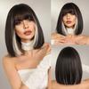 Highlight Straight Bob Wig for Woman Daily Party Cosplay Wig Synthetic Black White Hair Wigs with Bangs Heat Resistant