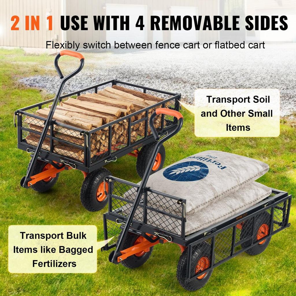 Garden Dump Cart Heavy-duty Metal Yard Carts and Wagons 400 lbs Loading
