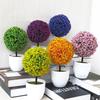Artificial Potted Plant Plastic Grass Ball Topiary Tree W/ Pot Home Table Decor