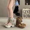 Fashion Women Platform Sandals Trend Roman Wedge Sandals Lady Cutout Booties Straw Stud Zipper Tassel Open Toe Cool Boots Sandalias Muje