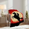 1pc Western Cowboy Throw Blanket - Soft Flannel Bedspread with Red to Black Ombre Sunset & Cowboy Silhouette - All-Season Couch,