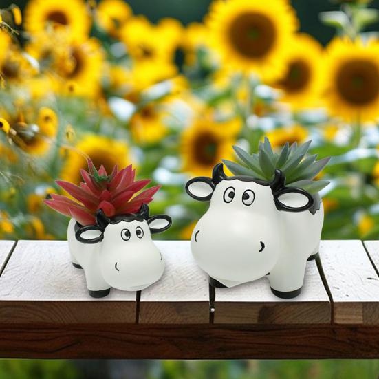 2 шт., смоляной горшок в форме коровы, горшок для суккулентов в виде животных, настольное украшение, цветочный горшок в виде мультяшной коровы для мини-растений, цветок кактуса