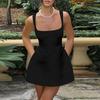 European and American Summer Sweet Style Strap Solid Color Ultra Short Dress