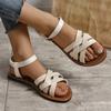 Women Fashion Casual Summer  New Flat Solid Shoes Crisscross Ankle Strap Ladies Beach Sandals Women's Sandalias Slippers