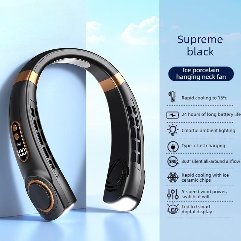 XiaomiWearable Neck Fan Bladeless Rechargeable Hands Free 5 Speed Ultra Quiet USB Type C Flexible Neckband With colorful lights