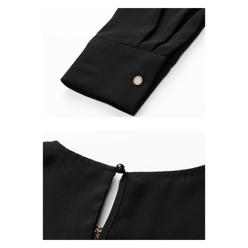 Модная элегантная женская атласная рубашка с V-образным вырезом и цепочкой, весна-осень 2025, свободного кроя, с длинным рукавом, черная офисная блузка, повседневные простые женские топы