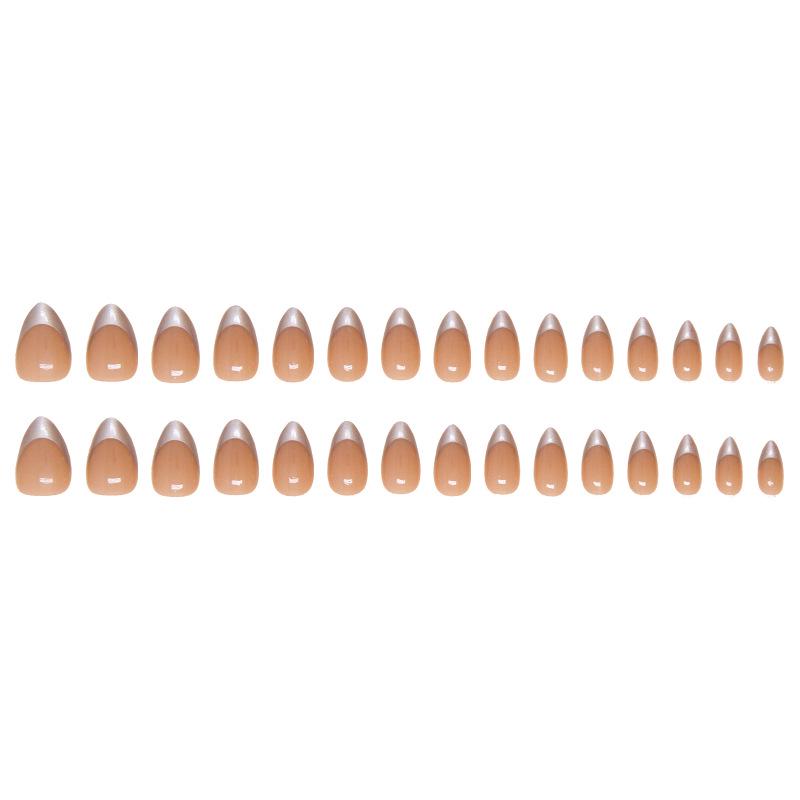 Серебристый французский съемный набор накладных ногтей - Короткие, носимые, простые патчи для нейл-арта