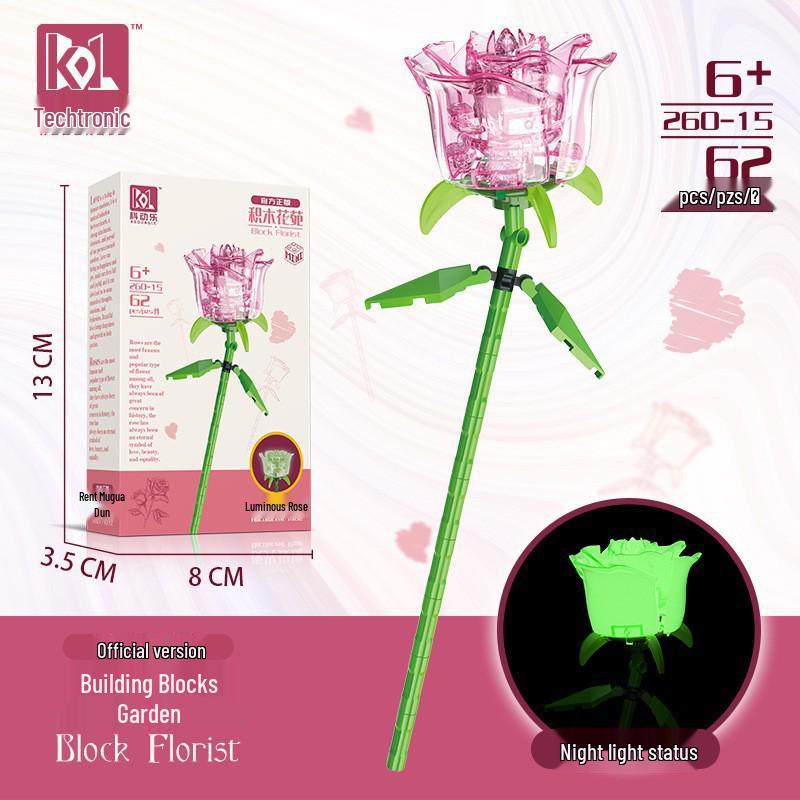Tulip Lego-Compatible Everlasting Flower Building Blocks: Puzzle Ornament Potted Plant Toy, Valentine's Day Rose Gift.