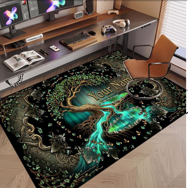 Sunset Landscape Theme Soft Crystal Velvet Rug Custom Name & Text Print Non Slip Floor Rug for Bedroom Living Room