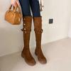 Retro Over The Knee Cowboy Boots Women Autumn Platform Shoes Fashion Suede Thigh High Knight Boots Chunky Heel Motorcycle Botas