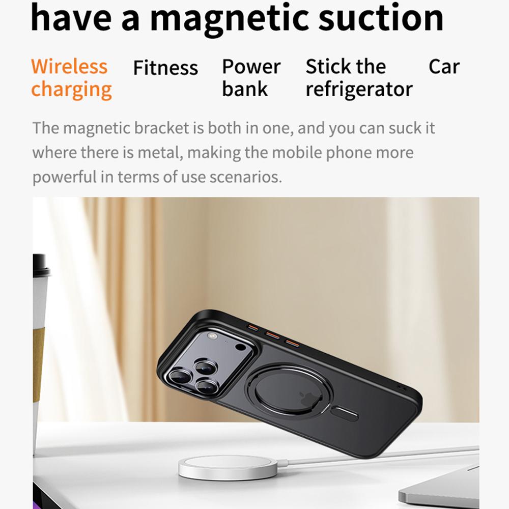 KEYSION Противоударный прозрачный матовый чехол для MagSafe для iPhone 17 Pro Max 360° магнитная кольцевая подставка беспроводная зарядка задняя крышка телефона