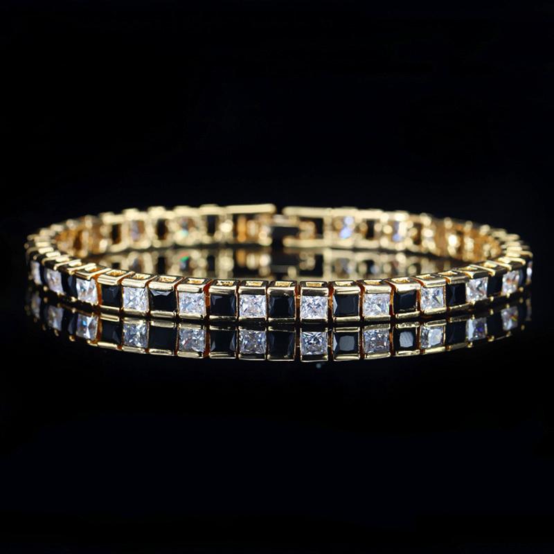 CMM Элегантный браслет золотого цвета с квадратным цирконием и звеньями цепи для женщин