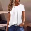 Модные женские топы с коротким рукавом, однотонная футболка с круглым вырезом и складками