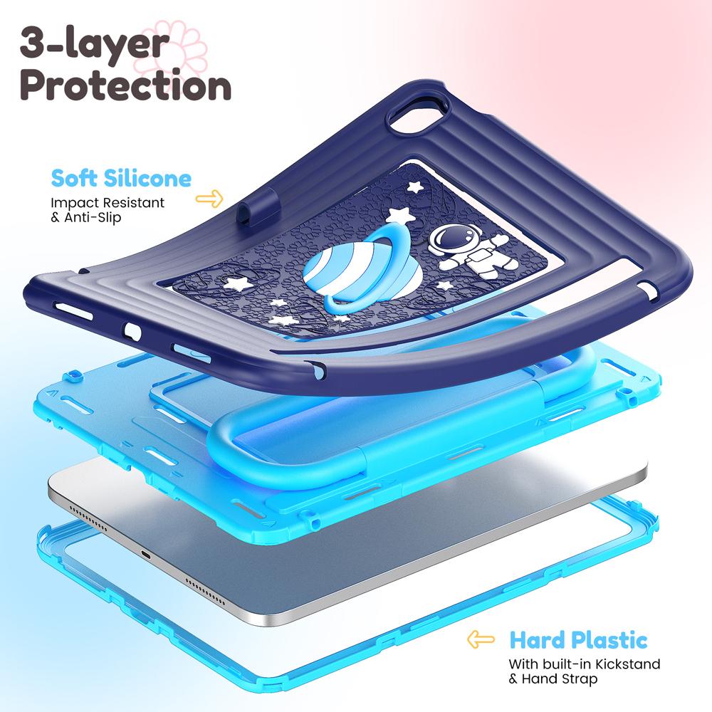 Kids Cartoon Tablet Cases for IPad 2025 A16/2022 11th/10th Case A3355/A2757 Cover Portable Stand Shockproof Silicone+PC Shell