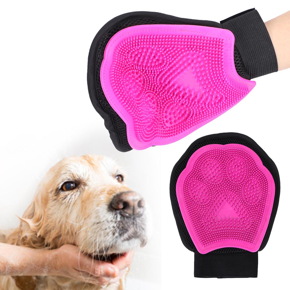 1PCS Pet Dog Cat Breathable Massage Glove Grooming Hair Comb Cleaning Bath BrushPink