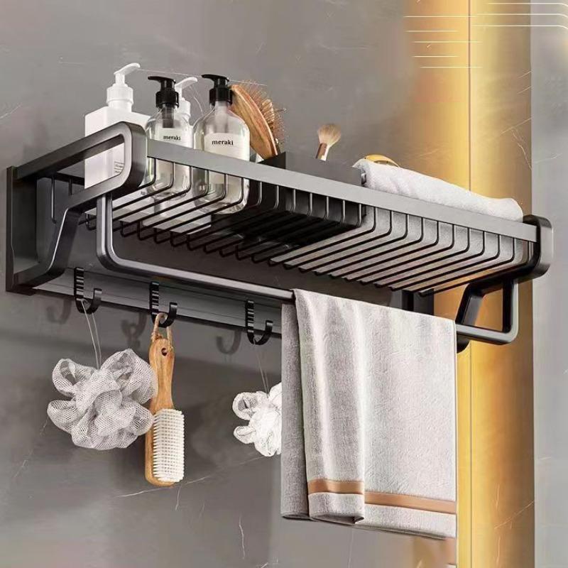 Double Towel Rack Bathroom Shelf Space Aluminium Towel Rack One Piece Wall Mounted Shelf Bathroom Toilet Bathroom Set