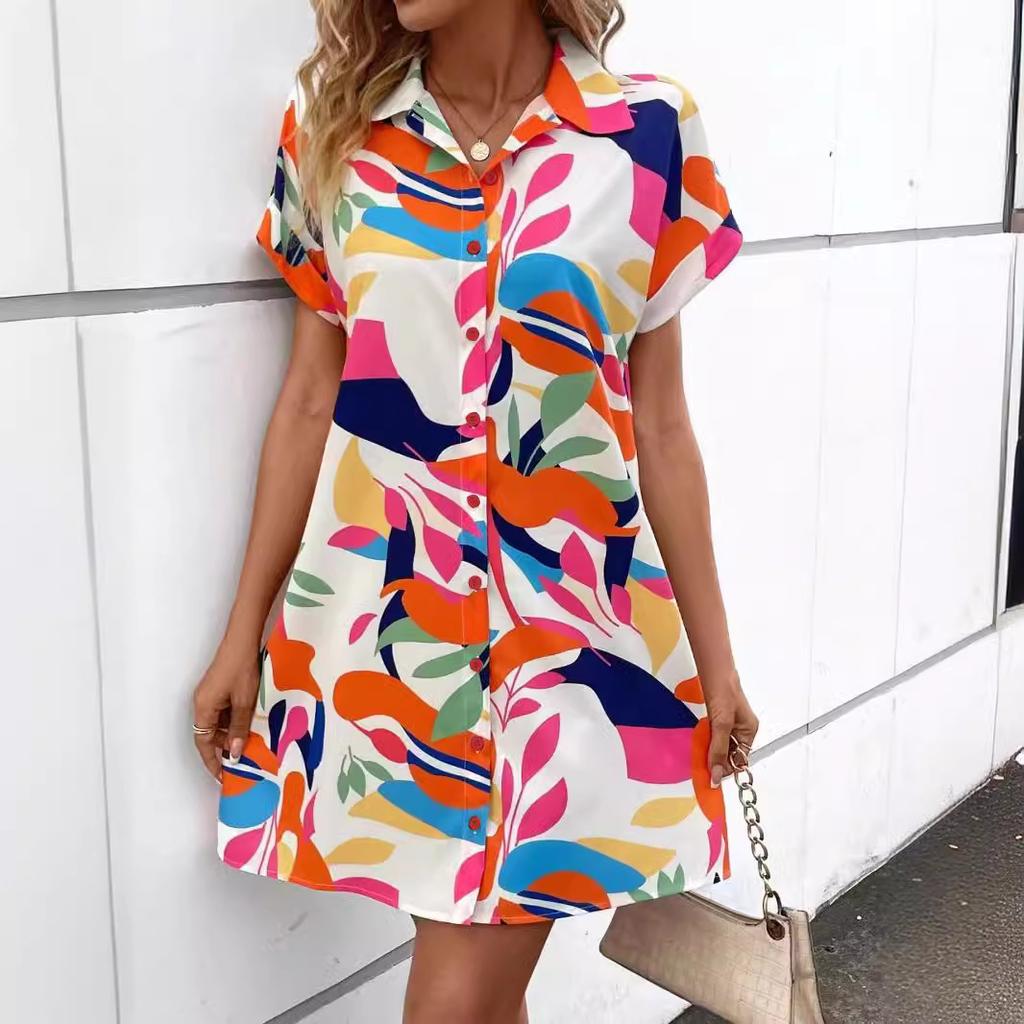 GMXIA Женские летние модные красочные цветочные принты кардиганы с коротким рукавом рубашки платья