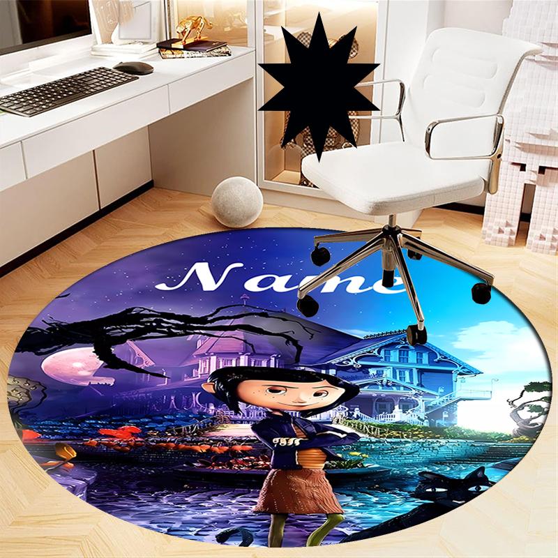 Custom Name Coraline Printed Round Rug Carpet Chair Rug Area Rug Entryway Doormats,for Office Chair Living Room Bedroom Kitchen Room.