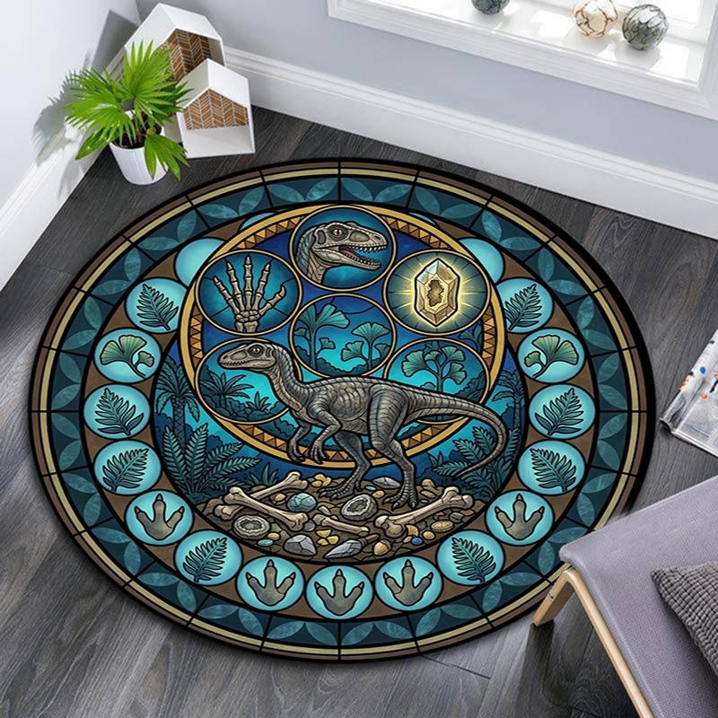 Dinosaur Fossil Glass Round Area Rug Under Office Chairs Bedroom Living Room Home Decor