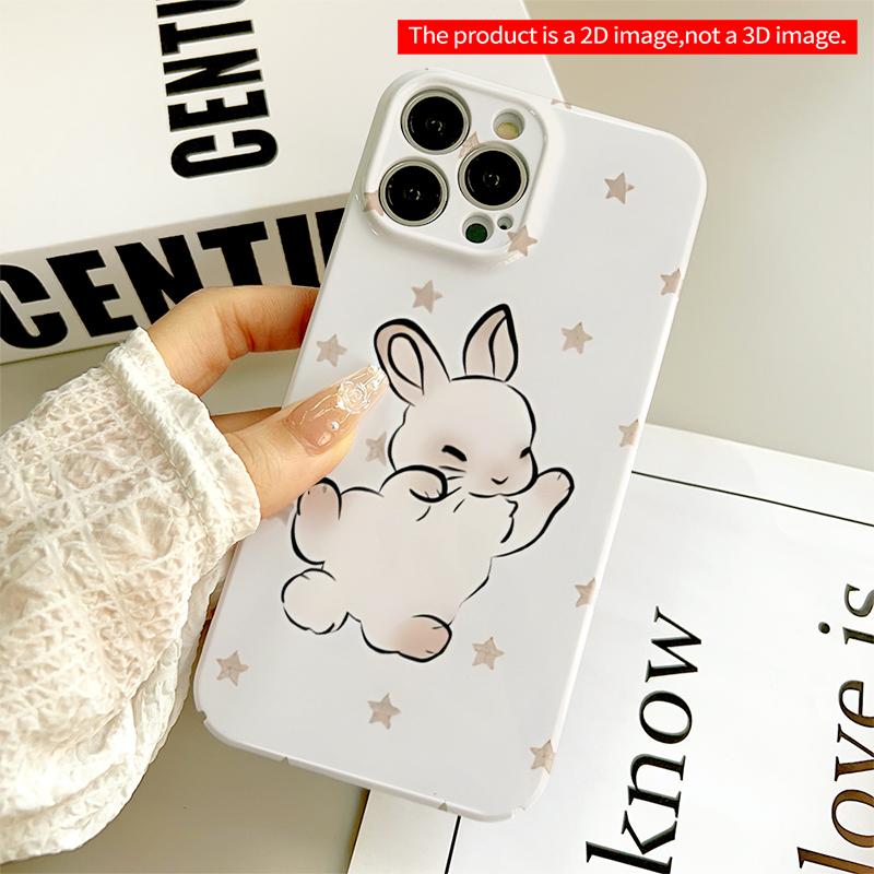 2DFlat Cute Bunny Waving Among Golden Stars All inclusive film hard iPhone case, compatible with iPhone 18 Pro Max 17 16 15 14 13 12 11