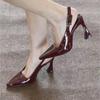 Patent Leather Pointed Thin Heels Burgundy High Heels Women's Horseshoe Heels Single Shoes Sexy Bag Head Sandals 2025 New Spring