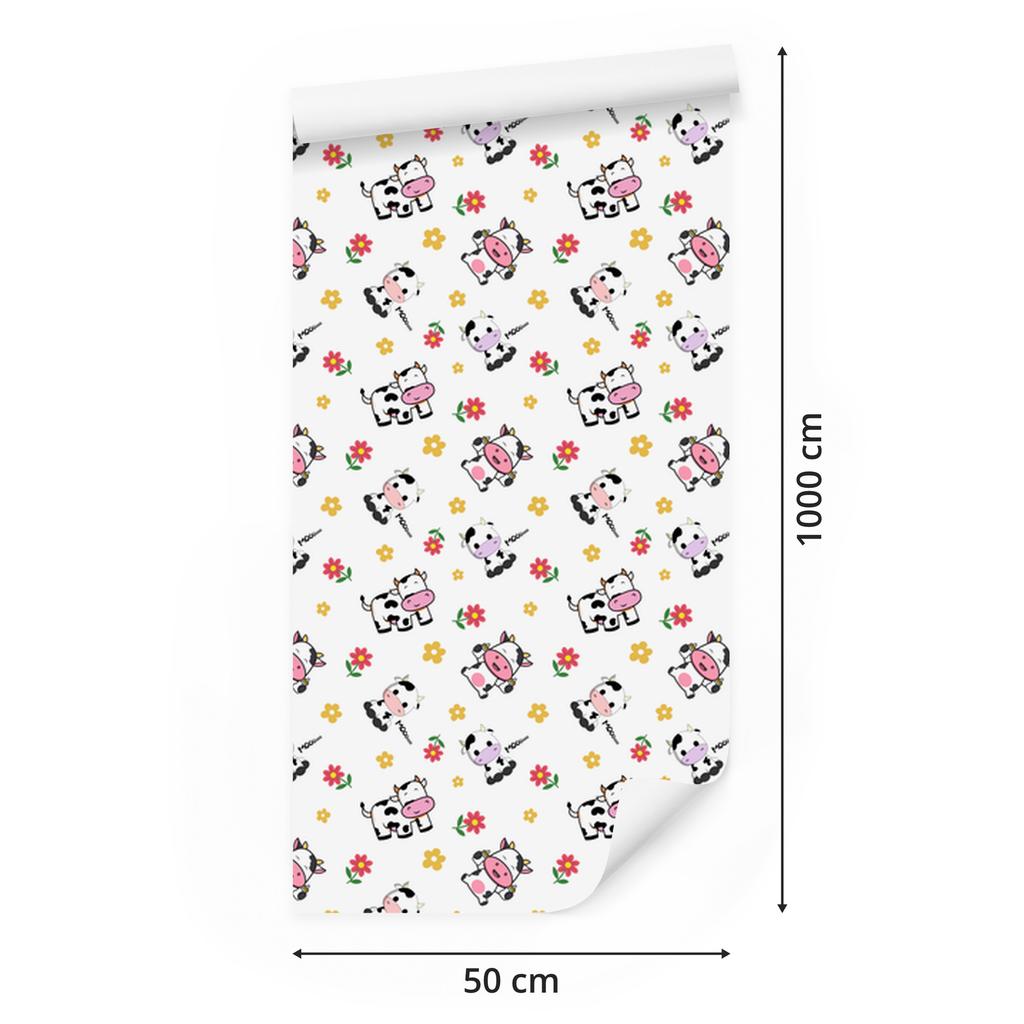 Cow Wallpaper in white, light gray and cream for the living room and bedroom 50x1000