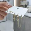 Zircon Star Moon Cross Chain Double Hoop Earrings For Women Simple 6-piece Set Earring Girl Jewelry