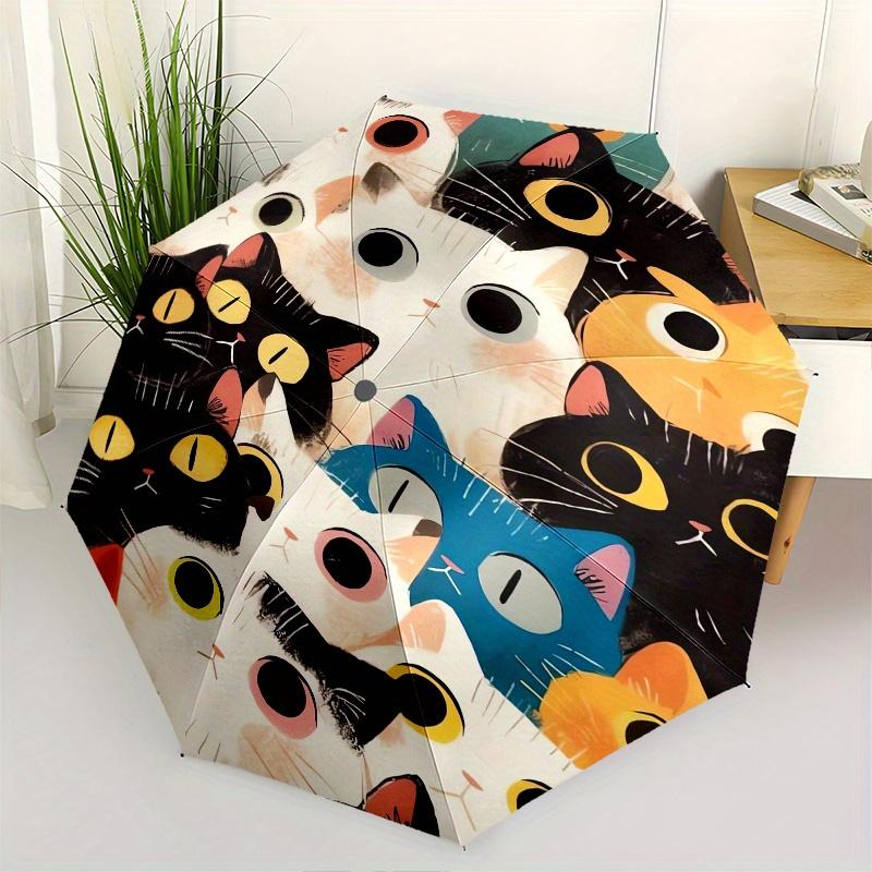 Cats, Illustration Automatic Folding Umbrella 8 Ribs, Durable Iron Frame, Bright Color Pattern Compact Travel Umbrella, Suitable for Outdoo