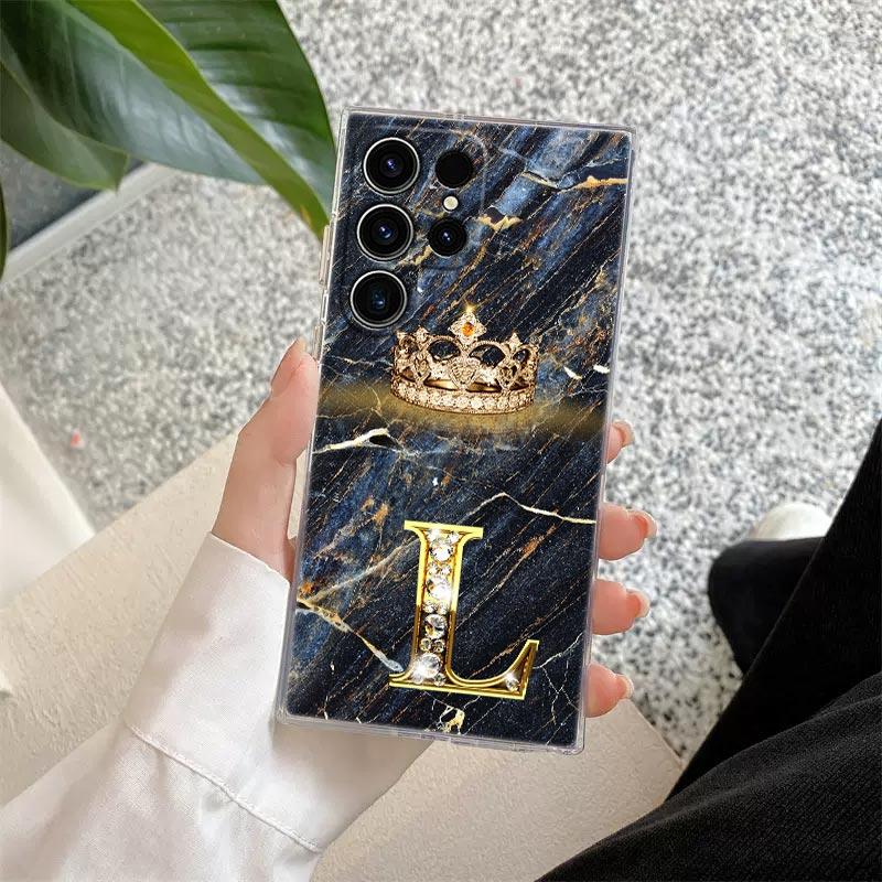 Чехол для телефона с начальными буквами E M I J L для Samsung Galaxy S24 S23 Ultra S22 S20 Plus S21 FE Прозрачный чехол Модный Мраморный Корона Fundas