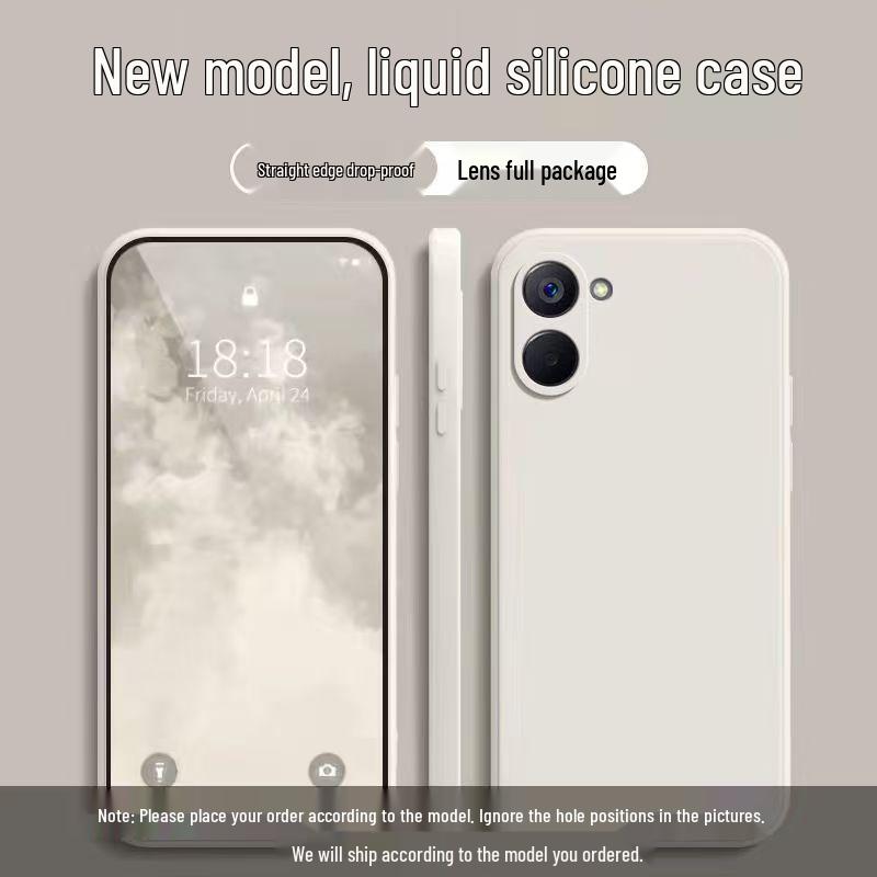Realme V20 Простой однотонный жидкий чехол-кубик с полным покрытием, противоударный, мягкий