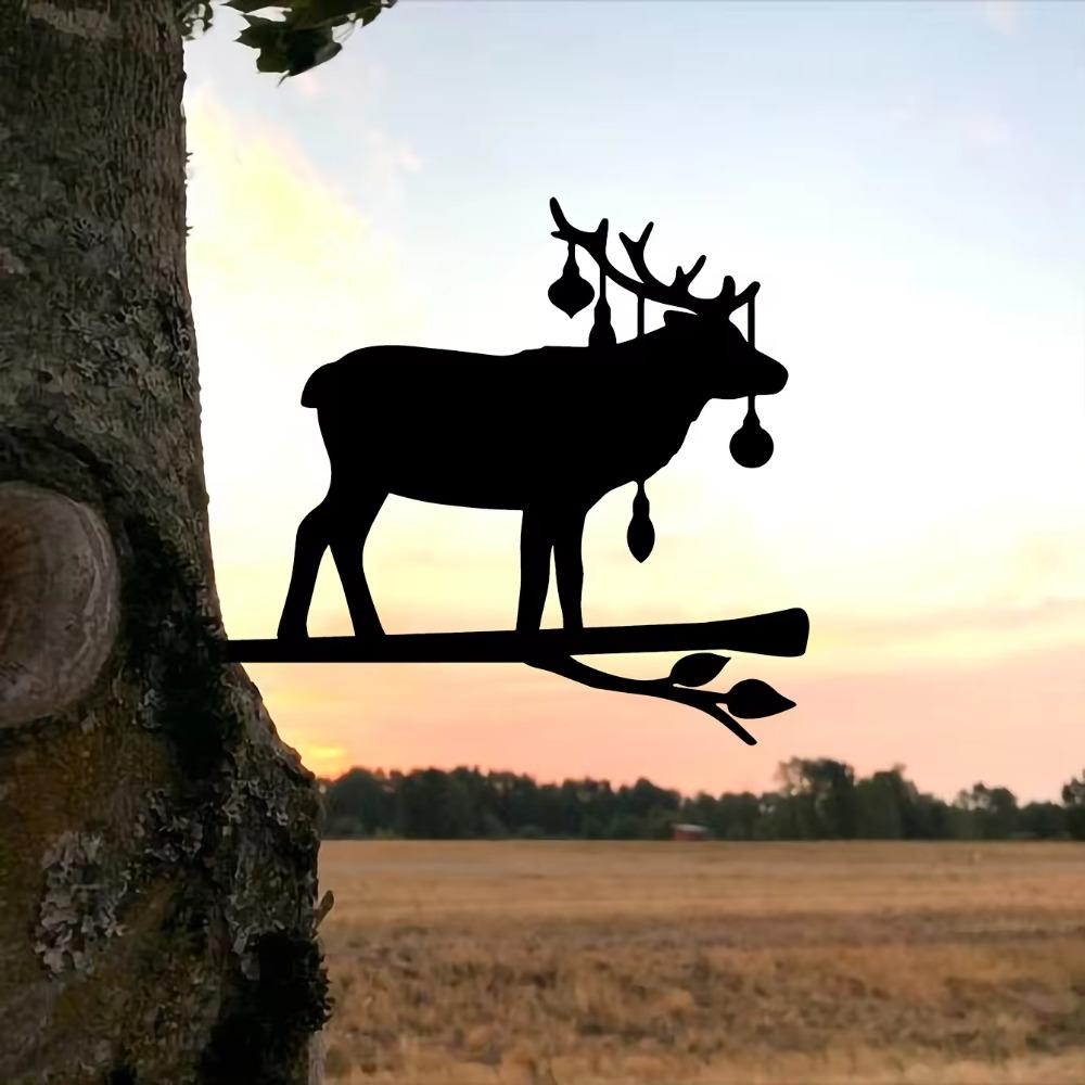 Рождественский олень на ветке, металлический силуэт, настенный декор для дома, сада, двора, патио и уличного украшения
