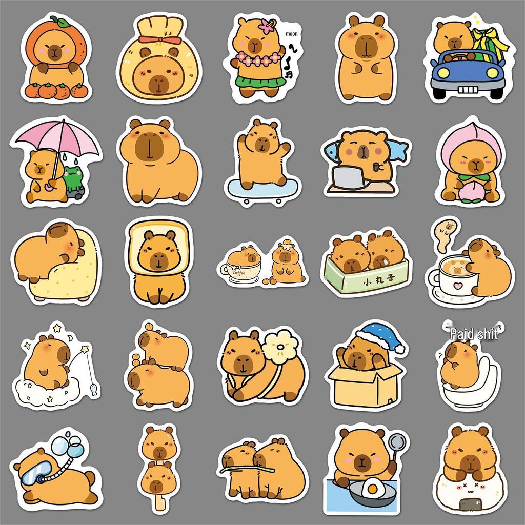 50 Мультяшных стикеров с капибарами: Милые украшения с животными для стаканов с водой и журналов