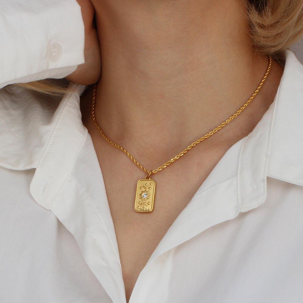 MamacitaSlay Подвеска-ожерелье с картой Таро из нержавеющей стали 316L, покрытие 18K золотом, водостойкое, женское, уникальное