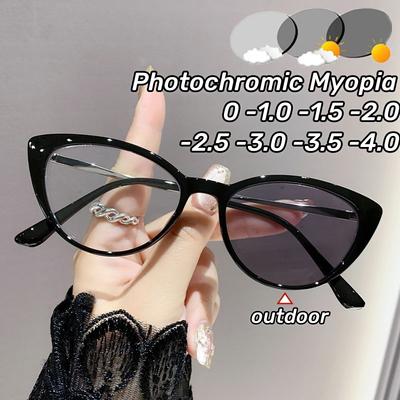 Фотохромные очки для близорукости «кошачий глаз» для женщин в ретро-оправе с небольшой оправой, меняющие цвет очки для близорукости, защищающие от синего света