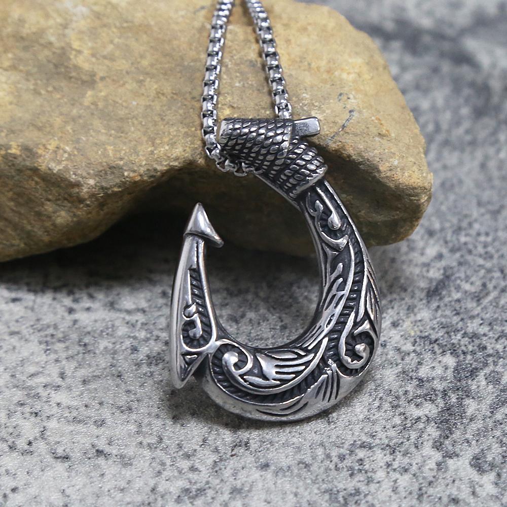 Vintage Stainless Steel Viking Anchor Hook Necklace for Men's Fashion Jewelry Viking Necklace Pendant Gift Men Chain