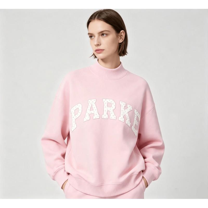 Womens Casual High Neck Sweatshirt With Embroidered Letters Loose Fit Long Sleeve Winter Top