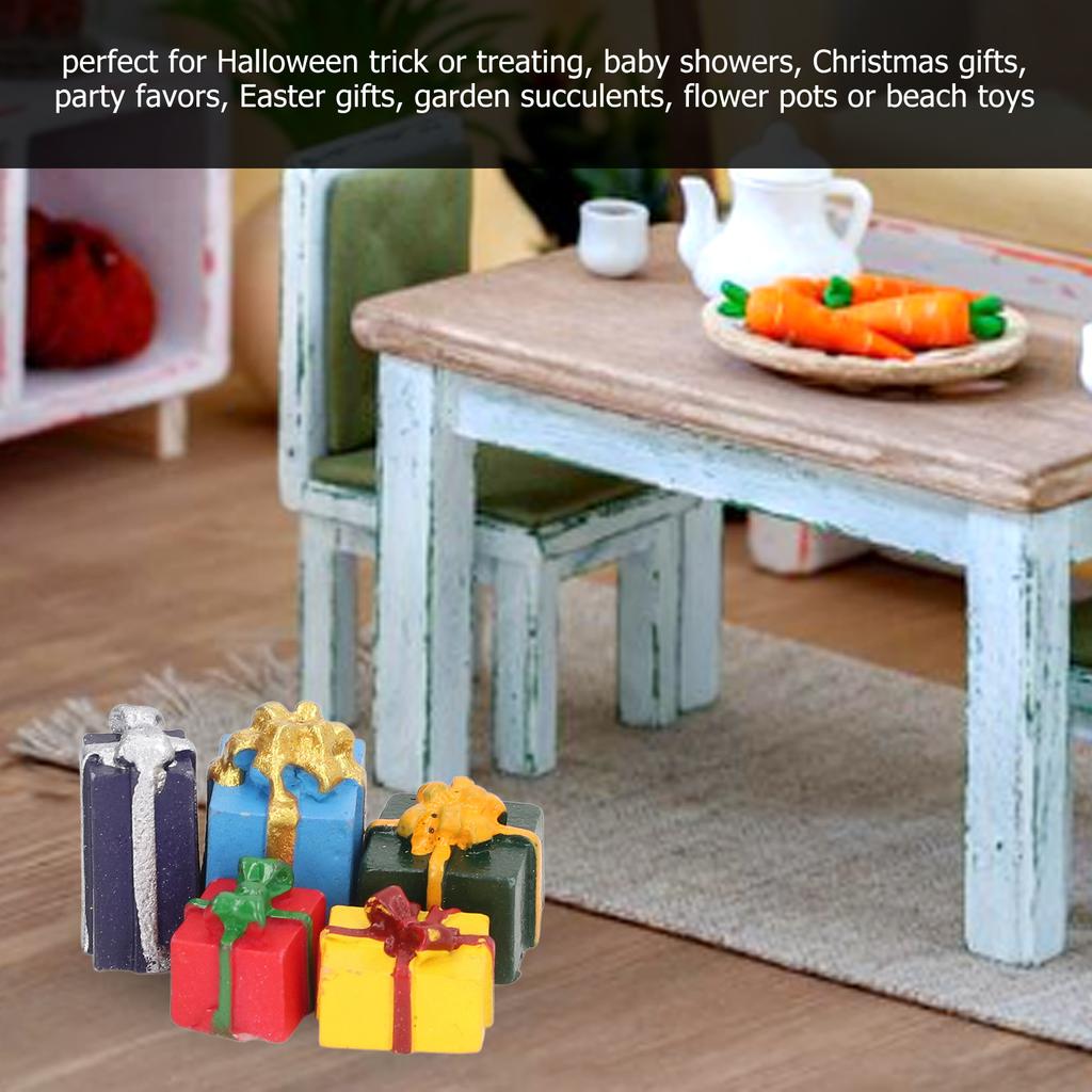 Mini Christmas Ornaments Educational Doll House Christmas Present Boxes Resin Portable 5 Colors for 1:12 Dollhouse