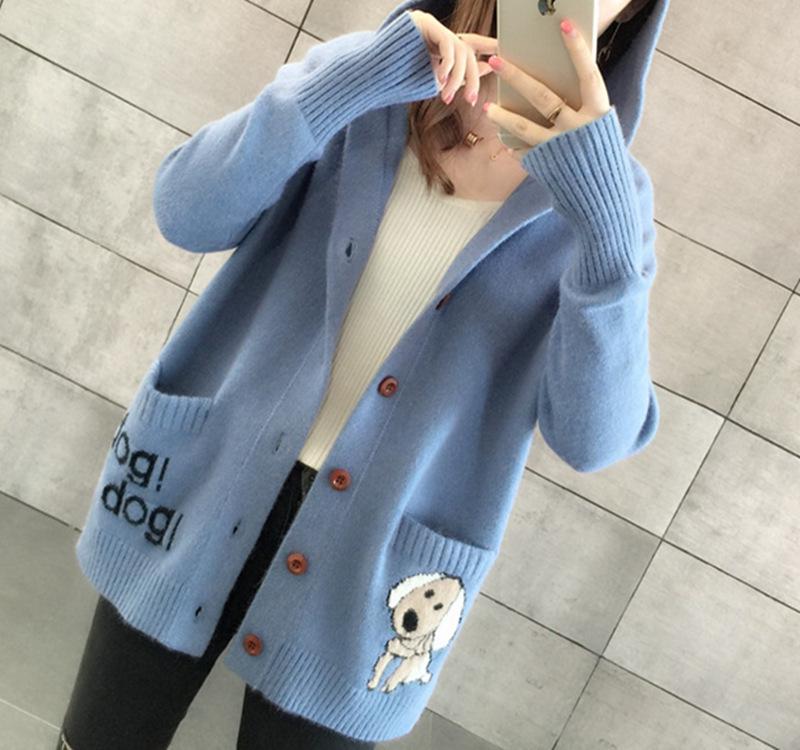 Korean Style Puppy Pattern Cardigan Sweater – Women's Autumn/Winter Versatile Knitwear